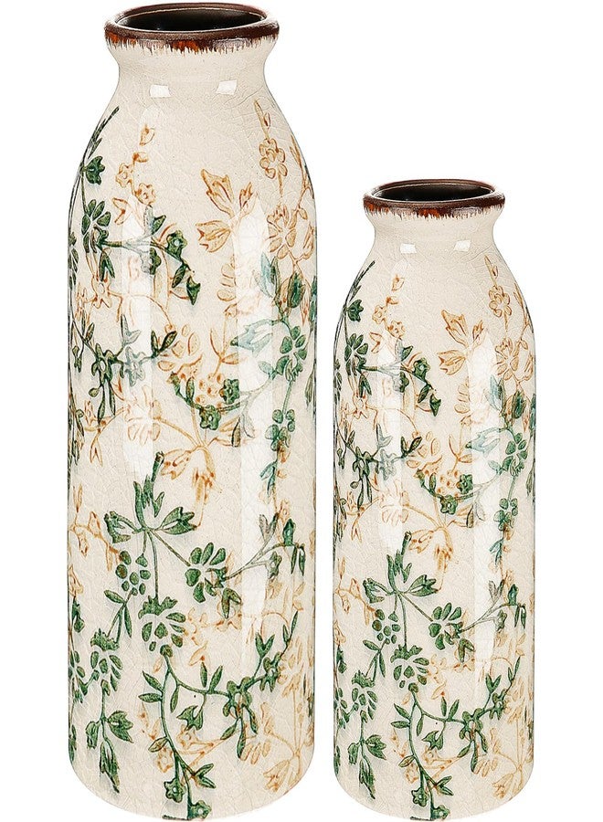 Ninehaoou 2 Pcs Vintage Ceramic Flower Vase, Rustic Boho Farmhouse Decor for Home, Table, Shelf, Office, Small Decorative Centerpiece, Cute Aesthetic Gift (6.1 Inches/7.8 Inches) - Image 1